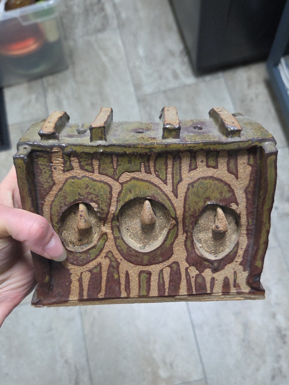 Handcrafted Ceramic Sculpture in Olive Green and Brown